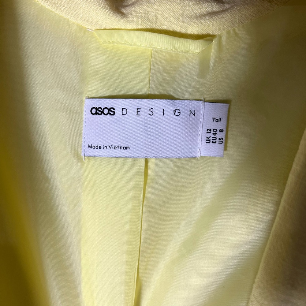NWT ASOS Design Tall Suit Blazer with Linen in Lemon size 8T (Fits likea US 12) - Picture 10 of 10
